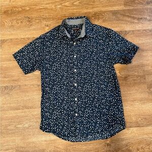 Michael Kors Slim Fit Navy Dot Print Short Sleeve Button Shirt Mens M